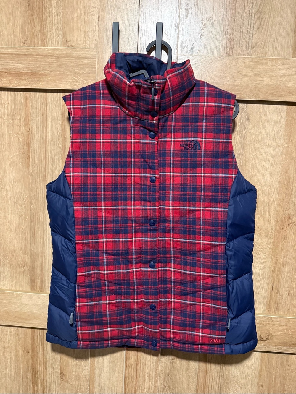 The North Face Men’s Red Plaid & Navy Puffer Vest